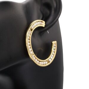 Mignonne Gavigan Lux Betty Pearl Hoop Earrings Gold Freshwater Pearl Large Hoop